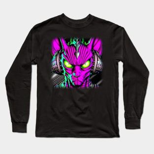 Angry cat cyberpunk Long Sleeve T-Shirt